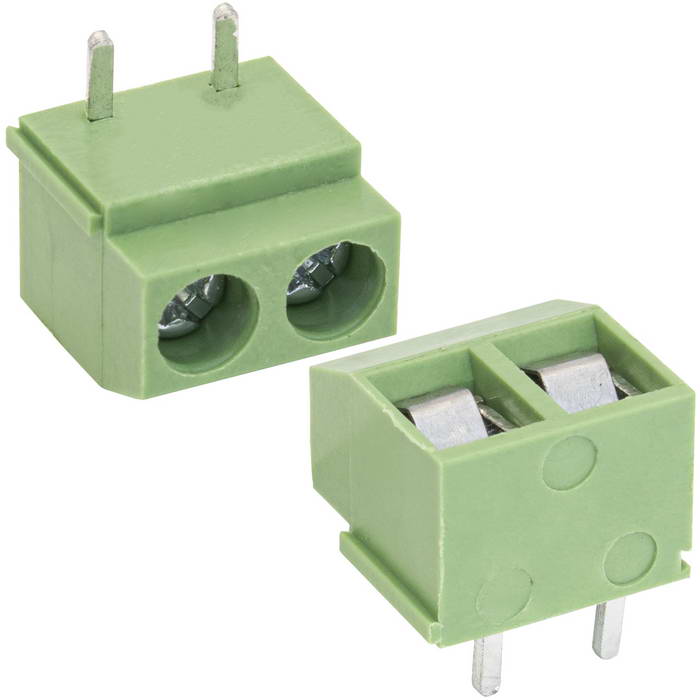 Винтовой модульный клеммный блок RUICHI RG126R-5.0-02P ( DG126R-5.0-02P / GT126R-5.0- 02P ), угловой, угол 90°, на плату, 2 контакта, шаг 5.00 мм