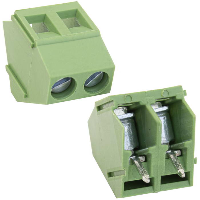 Винтовой модульный клеммный блок RUICHI RG103-5.0-02P ( DG103-5.0-02P / GT103-5.0-02P ),  угловой, угол 45°, на плату, 2 контакта, шаг 5.00 мм