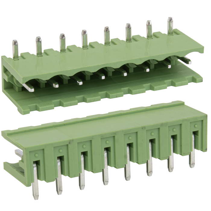 Разъемный клеммный блок на плату угловой (R) RUICHI 2ERGR-5.0-08P ( 2EDGR-5.0-08P /  2EGTR-5.0-08P ), вилка (M), 8 контактов, шаг 5.00 мм