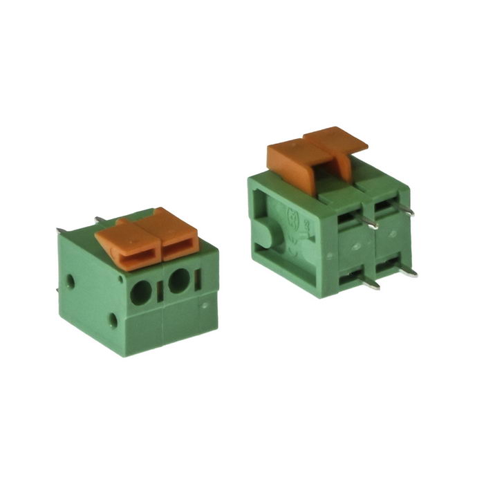 Нажимной модульный клеммный блок RUICHI RG142V-5.08-02P ( DG142V-5.08-02P / GT142V- 5.08-02P ), на плату, 2 контакта, шаг 5.08 мм