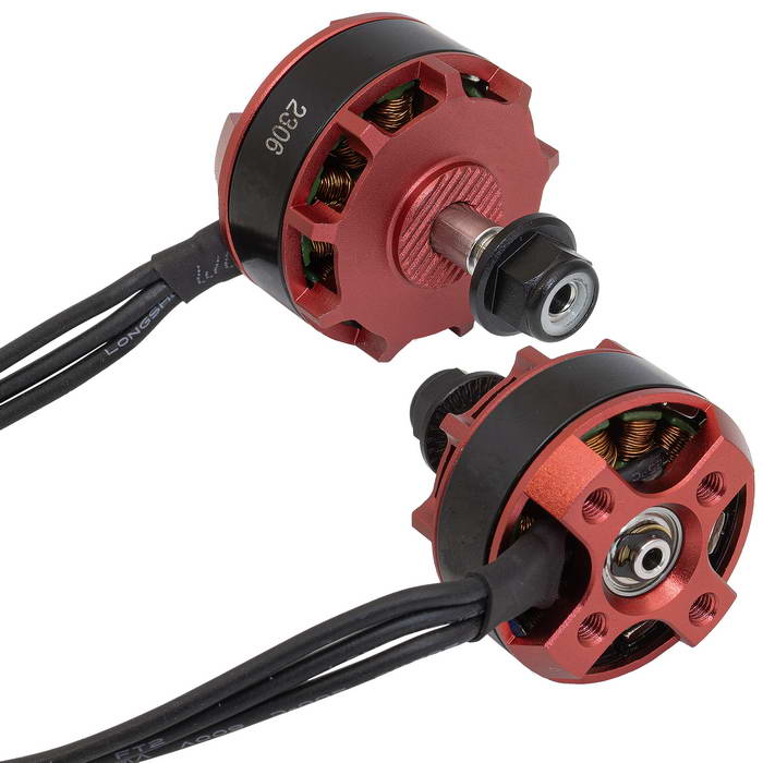 Электродвигатель бесщеточный RUICHI 2306 2400-RH, 2400 kV, диаметр вала с резьбой M5,   гайка с прессшайбой, левое  направление резьбы, цвет  черный/красный