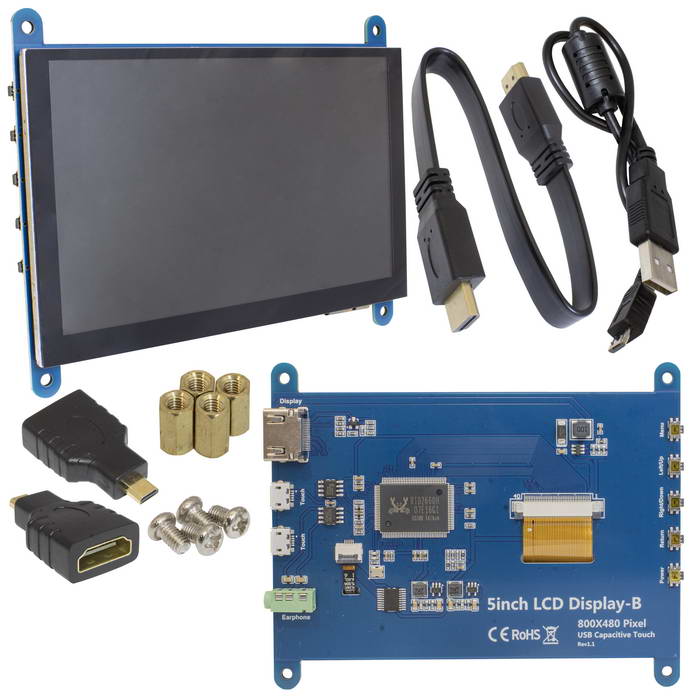 5-дюймовый HDMI-дисплей с емкостным сенсорным экраном RUICHI DSM-IPS-TOUCH-5,   разрешение 800x480, HDMI, IPS, поддержка различных устройств и систем