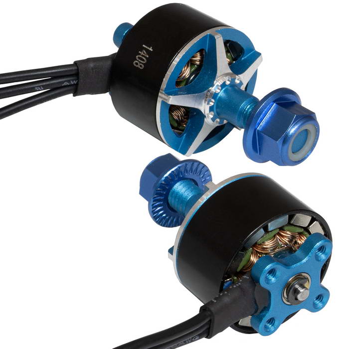 Электродвигатель бесщеточный RUICHI 1408 3600-RH, 3600 kV, диаметр вала с резьбой M5,   гайка с прессшайбой, правое  направление резьбы, цвет  черный/синий
