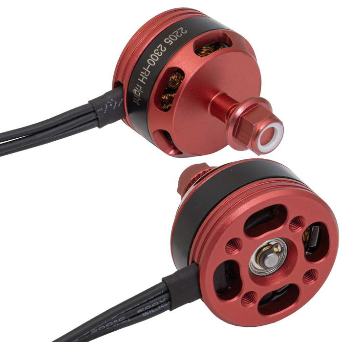 Электродвигатель бесщеточный RUICHI 2205 2300-RH, 2300 kV, диаметр вала с резьбой M5,   гайка с прессшайбой, правое  направление резьбы, цвет  черный/красный