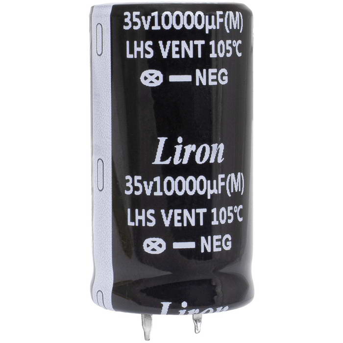 LHS1V103MQ045K63B, конденсатор электролитический с жесткими выводами (Snap In) радиальный Liron, 10000 мкФ, 35 В, 25х45  мм, -40…+105 °C, наработка 2000 часов
