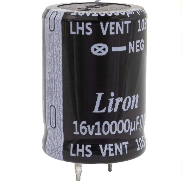LHS1C103MP030K63B, конденсатор электролитический с жесткими выводами (Snap In) радиальный Liron, 10000 мкФ, 16 В, 22х30  мм, -40…+105 °C, наработка 2000 часов