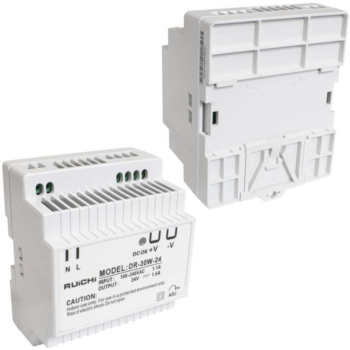 Блок питания на DIN-рейку RUICHI DR-30-24, 100-240 В (АС) 1,25 А, 24 В, пластиковый корпус