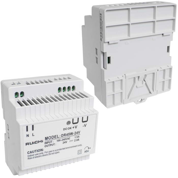 Блок питания на DIN-рейку RUICHI DR-45-24, 100-240 В (АС) 1,875 А, 24 В, пластиковый корпус