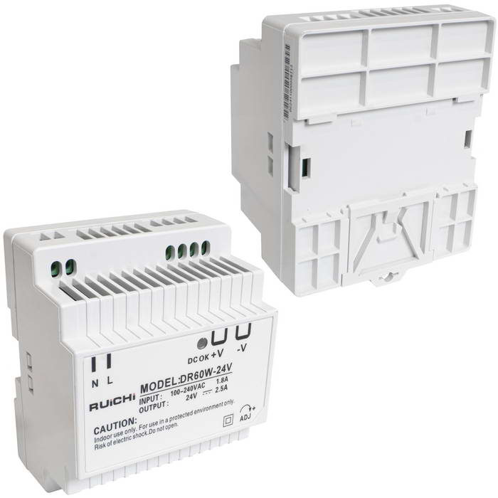 Блок питания на DIN-рейку RUICHI DR-60-24, 100-240 В (АС) 2,5 А, 24 В, пластиковый корпус