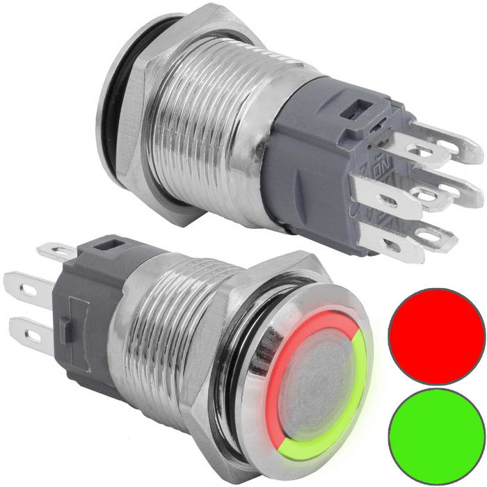 Кнопка антивандальная RUICHI GQ16B-10E/RG/N off-(on), рабочая температура -25…+55 °C,     никелированная латунь, двухцветная (RG) подсветка