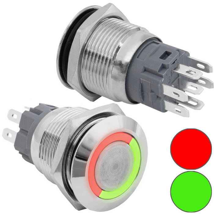 Кнопка антивандальная RUICHI GQ19B-10E/RG/N off-(on), рабочая температура -25…+55 °C,      никелированная латунь, двухцветная (RG) подсветка
