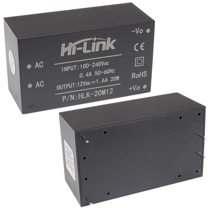 Блок питания на печатную плату Hi-Link HLK-20M12, 85-264 В (АС) 1.6 А, 12 В, корпус из        поликарбоната.