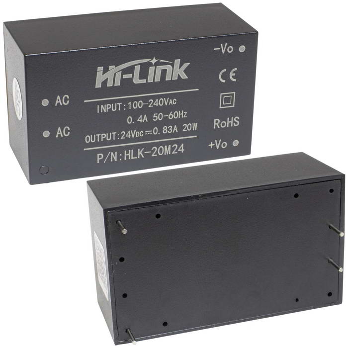 Блок питания на печатную плату Hi-Link HLK-20M24, 85-264 В (АС) 0.83 А, 24 В, корпус из            поликарбоната.
