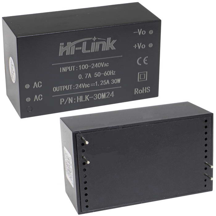 Блок питания на печатную плату Hi-Link HLK-30M24, 85-264 В (АС) 1.25 А, 24 В, корпус  из  поликарбоната.