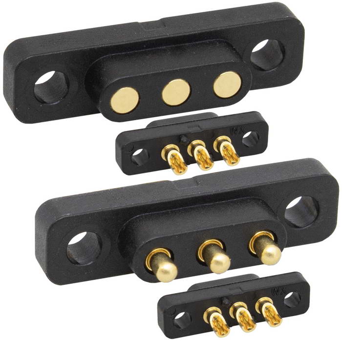 Разъем питания подпружиненный RUICHI POGO pin, 3 контакта, Pogo 3pin 2.5mm 04 MF,   комплект male-female, шаг 2.54 мм