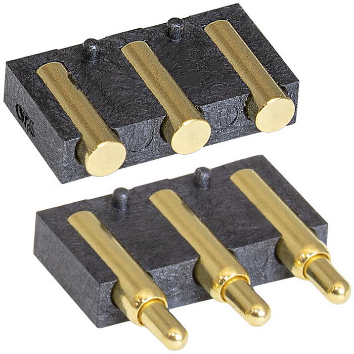 Разъем питания подпружиненный RUICHI POGO pin, 3 контакта, Pogo 3pin 3.0mm 04 MF,  комплект male-female, шаг 2.54 мм