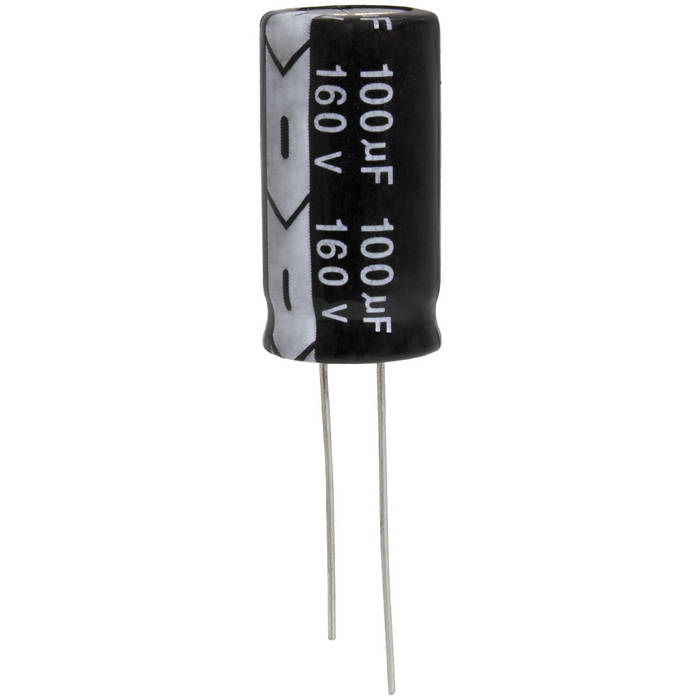 KM101M2CBKJ1325VBK JWCO Конденсатор электролитический радиальный, 100 мкФ, 160 В,      13х25 мм, -25…+105 °C,  наработка 2000 часов