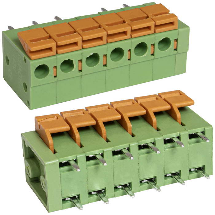 Нажимной модульный клеммный блок RUICHI RG142V-5.08-06P ( DG142V-5.08-06P / GT142V- 5.08-06P ), на плату, 6 контактов, шаг  5.08 мм