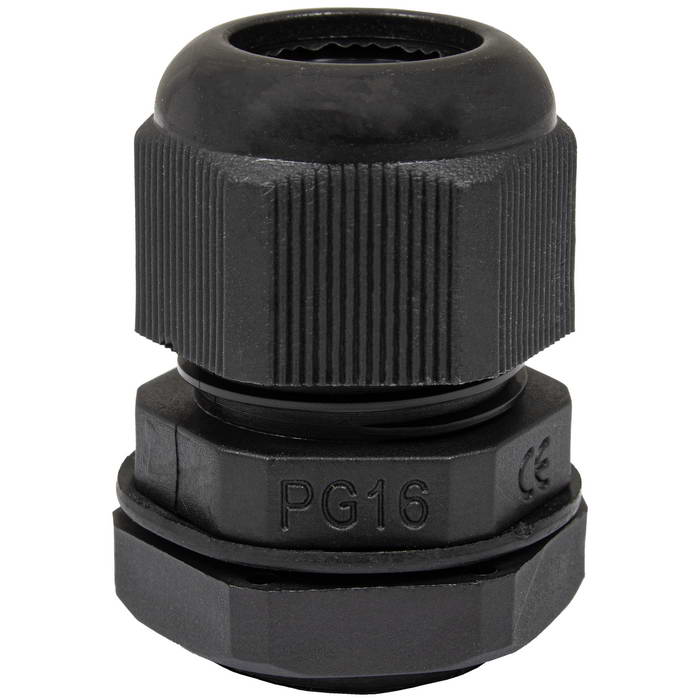 Кабельный ввод пластиковый герметичный с резьбой «PG» RUICHI PG16-B (10-14), чёрный,     полиамид PA66, IP68
