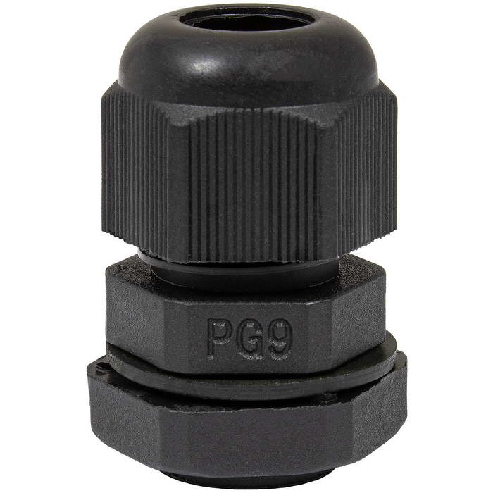 Кабельный ввод пластиковый герметичный с резьбой «PG» RUICHI PG9-B (4-8), чёрный,  полиамид PA66, IP68