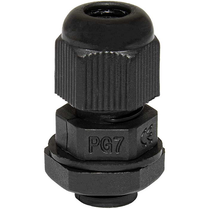 Кабельный ввод пластиковый герметичный с резьбой «PG» RUICHI PG7-B (3-6.5), чёрный,  полиамид PA66, IP68