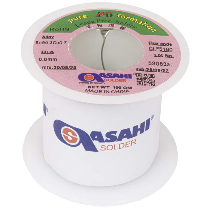 Припой ASAHI Sn99.3/CU0.7 d0.6mm 100g бессвинцовый, с флюсом CLF5160