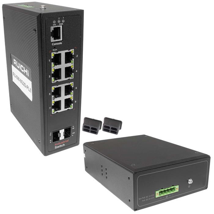 Промышленный управляемый L2+ PoE коммутатор RU-SW-8G2S-PL/I Gigabit Ethernet на 8GE  PoE + 2 GE SFP порта.  Порты: 8xGE (10/100/1000Base-T) с PoE (до 30W) + 2xGE SFP (1000Base-X).  Соответствует  стандартам PoE IEEE 802.3af/at.