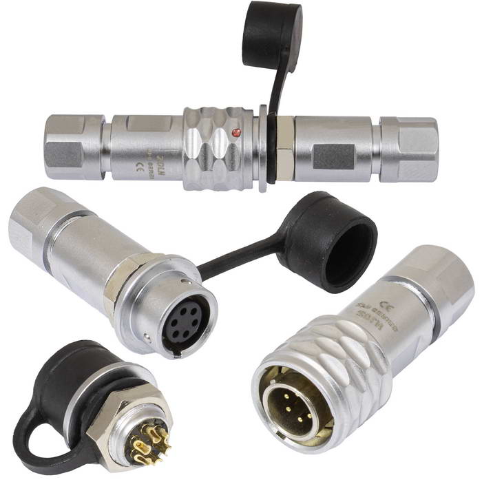 Комплект быстросъемного разъема push-pull кабель-кабель RUICHI SR8-10/MF6P, 6-ти контактный, диаметр кабеля  4 -5 мм, 3 А, IP44, -40…+85°С, корпус сплав алюминия