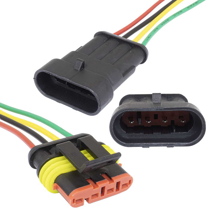 SuperSeal 1.5, 4PIN MF (18AWG 20cm), RUICHI Комплект разъёмов,  24В, 4 конт., провод 200 мм, IP66