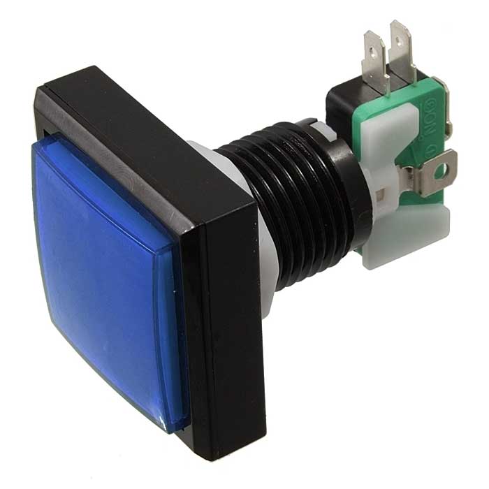 Кнопка GMSI квадратная RUICHI 2B-S с LED подсветкой 12 В, 5 А, 30 мОм, 250 В, NO(NC)+NC (NO) 44мм, синяя
