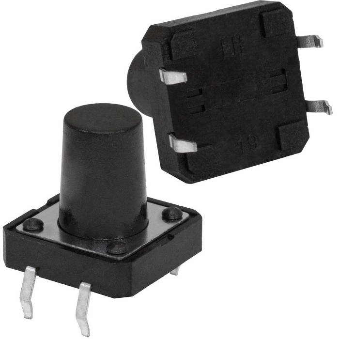Тактовая кнопка RUICHI KAN1211-1201B, 12x12x12 мм, OFF-(ON), 50 мА, 12 В, 100 мОм