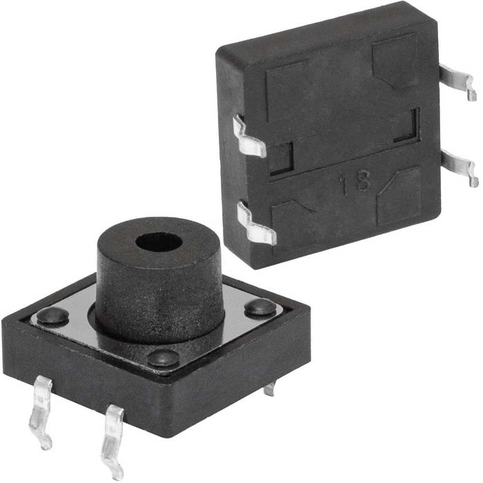 Тактовая кнопка RUICHI KAN1211-0751B, 12x12x7 мм, , OFF-(ON), 50 мА, 12 В, 100 мОм, толкатель с отверстием