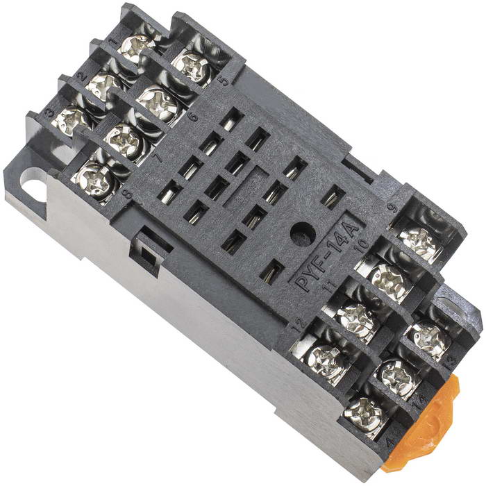 Колодка для электромагнитного реле RUICHI PYF14A для 4453(18F)-4, 10 А, 300 В, 14 клемм, 20-16 AWG/0,5-1,5 мм?, тип 4С