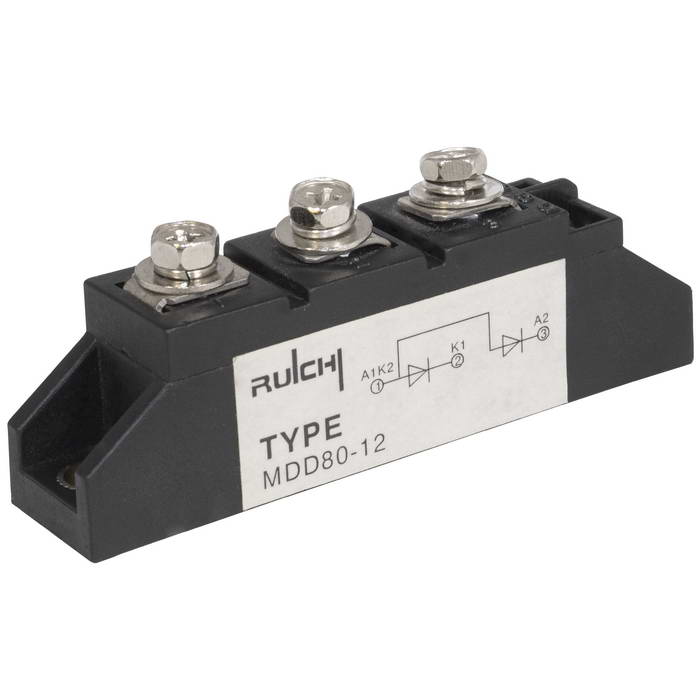 МДД80-12 RUICHI диодный модуль, полумост, 12 класс (1200 В), 80 А, 92х20х30 мм