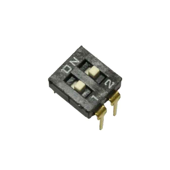 DIP-переключатель RUICHI DS 2-02, 25 мА, 24 В, 50 мОм, 2 (ON-OFF) с шагом 2,54 мм,  3х5.96х6.25 мм