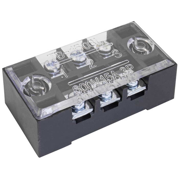 Клеммная колодка винтовая с крышкой RUICHI TB-1503, 6 контактов, М3, 15 А, 600 В, 14 AWG, 2 мм2, корпус пластик модифицированный