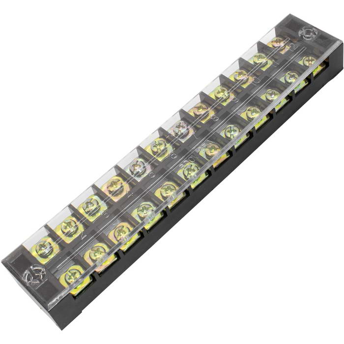 Клеммная колодка винтовая с крышкой RUICHI TB-1512, 24 контакта, М3, 15 А, 600 В, 14 AWG, 2 мм2, корпус пластик модифицированный