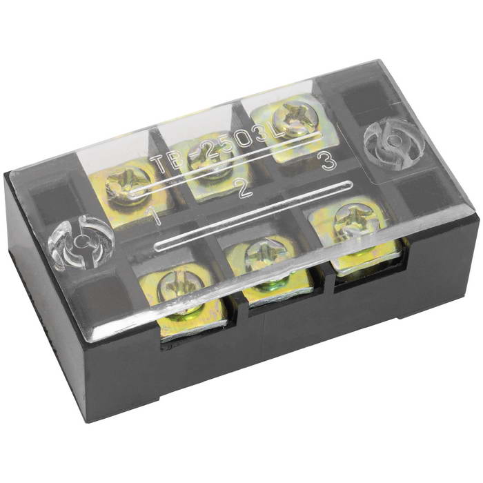 Клеммная колодка винтовая с крышкой RUICHI TB-2503, 6 контактов, М4, 25 А, 600 В, 10 AWG, 6 мм2, корпус пластик модифицированный