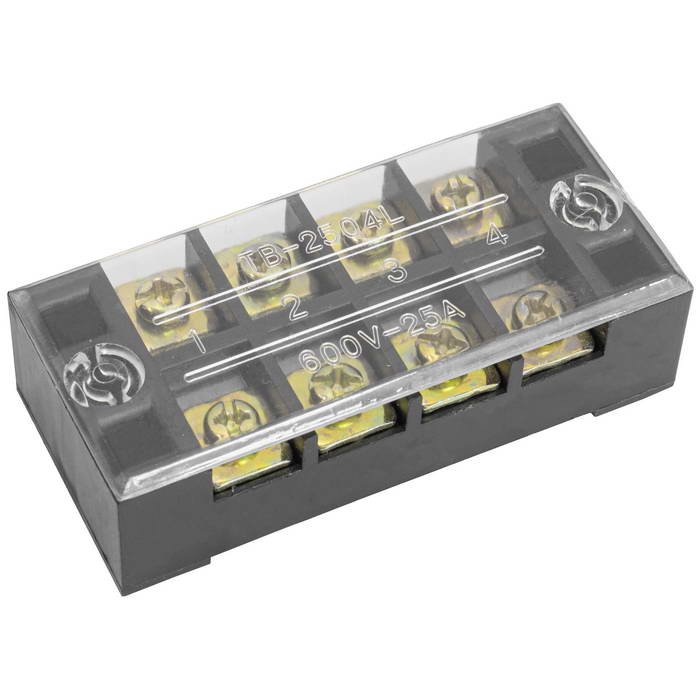 Клеммная колодка винтовая с крышкой RUICHI TB-2504, 8 контактов, М4, 25 А, 600 В, 10 AWG, 6 мм2, корпус пластик модифицированный