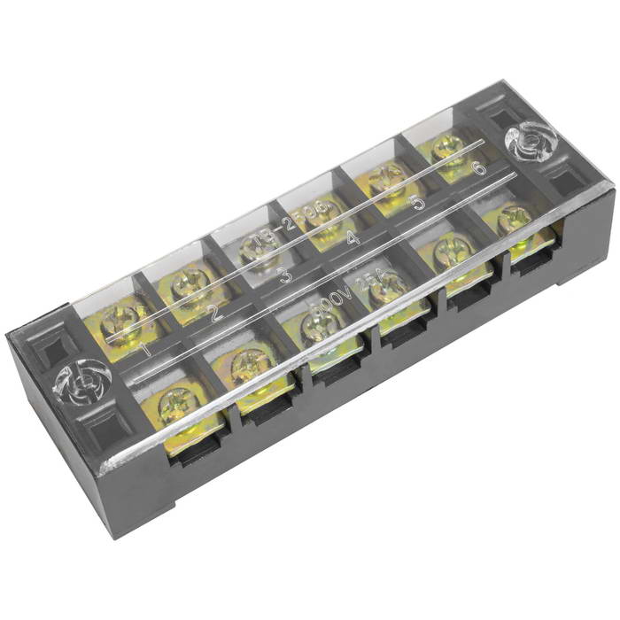 Клеммная колодка винтовая с крышкой RUICHI TB-2506, 12 контактов, М4, 25 А, 600 В, 10 AWG, 6 мм2, корпус пластик модифицированный