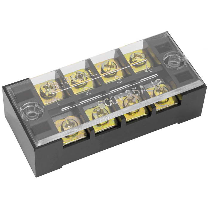 Клеммная колодка винтовая с крышкой RUICHI TB-3504, 8 контактов, М4, 35 А, 600 В, 8 AWG, 10 мм2, корпус пластик модифицированный