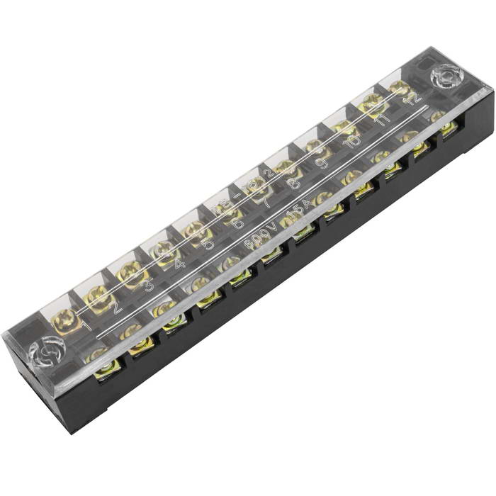 Клеммная колодка винтовая с крышкой RUICHI TB-3512, 24 контакта, М4, 35 А, 600 В, 8 AWG, 10 мм2, корпус пластик модифицированный