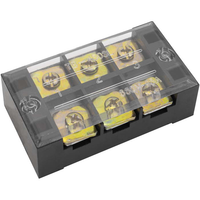 Клеммная колодка винтовая с крышкой RUICHI TB-4503, 6 контактов, М5, 45 А, 600 В, -40…+80 °С, корпус пластик модифицированный