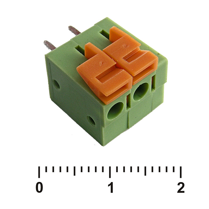 Клеммник нажимной на плату прямой RUICHI XY122V-2, 2 контакта с шагом 5,08 мм, 10 А, 300 В, 24-14 AWG, 1,5 мм?, PA66