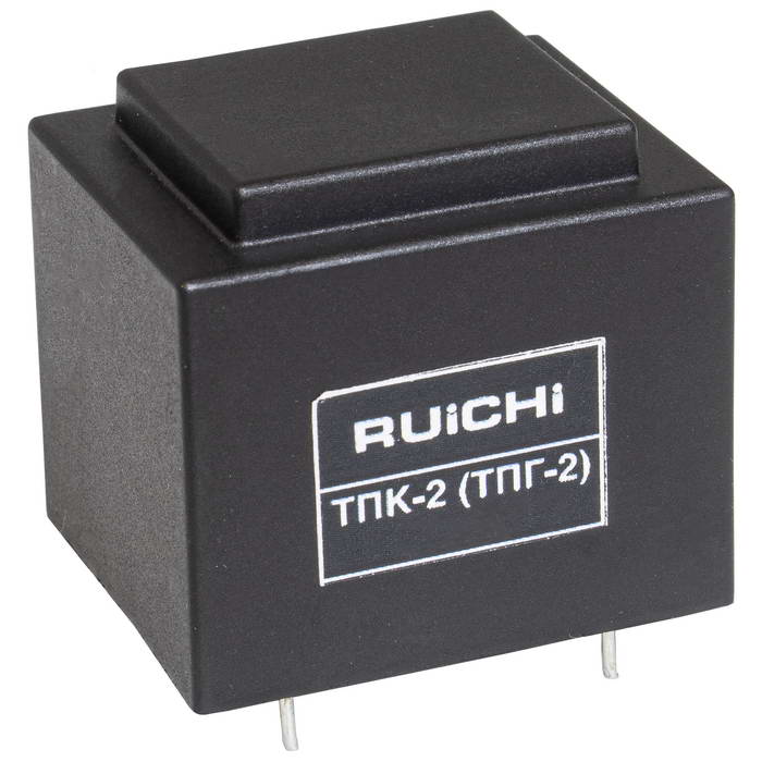 Трансформатор питания герметизированный RUICHI ТПК-2, магнитоотвод ЕI30х17, 50 Гц, 25.5х27х32 мм, понижение с 220 В до 9 В, 0.28 А, 2,5 Вт, для печатного монтажа