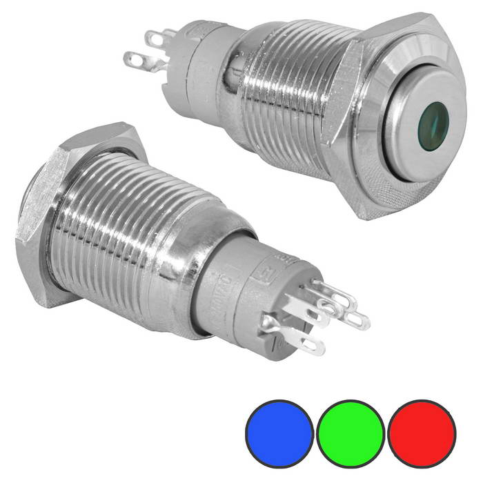 Кнопка антивандальная с подсветкой RUICHI LAS2-GQH-11D/R on-(on), М16, IP40, никелированная латунь