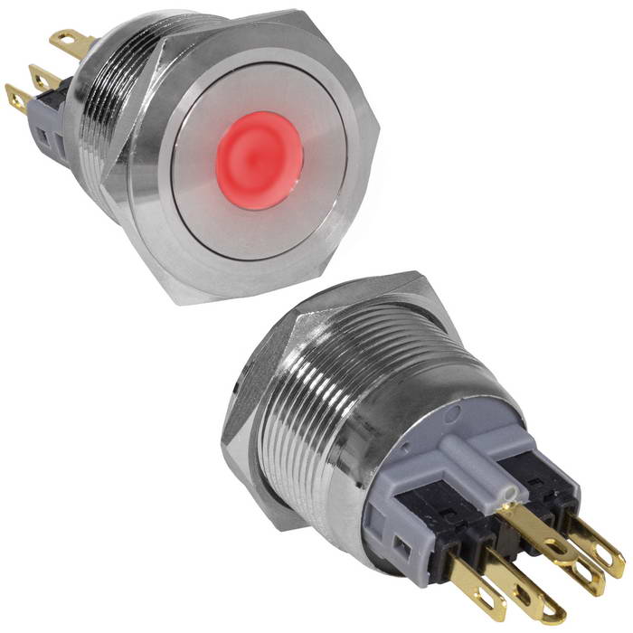 Кнопка антивандальная с подсветкой RUICHI GQ22-11ZD/R on-off+off-on, М22, IP65,  никелированная латунь