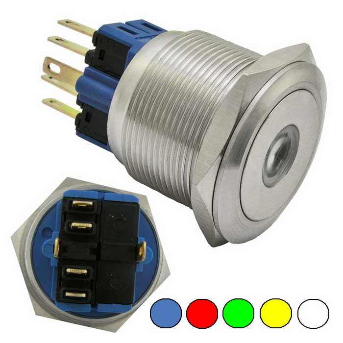 Кнопка антивандальная с подсветкой RUICHI GQ25-11ZD/O on-off+off-on, М25, IP65,  никелированная латунь