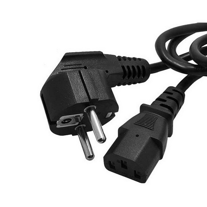 Сетевой шнур RUICHI SCZ, вилка угловая CEE7/7 - гнездо прямое IEC C13, 1.8 м, 3х0.75 мм2,  черный