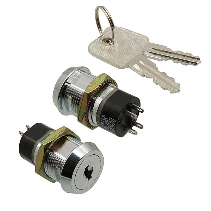 Выключатель с ключом RUICHI SK25-03A, 4 А - 125 В, 2 а - 250 В, серия А: 2NO-2NC (4Р), серия   В: 1NO-1NC (2P)